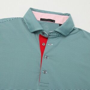 GREYSON Men's Medium M Striped Golf Polo Shirt Green Red Pink Performance Fit